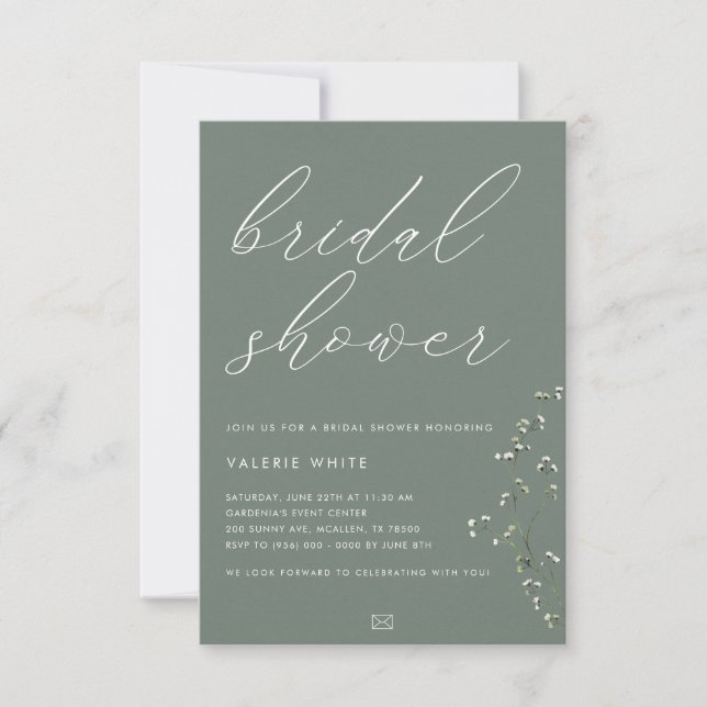 Sage Green Handwritten Bridal Shower Invitation  (Front)
