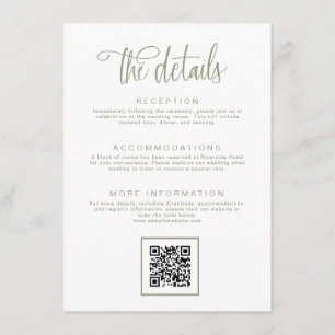 Sage Green Handwritten Calligraphy Wedding Details Enclosure Card