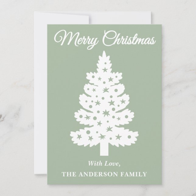 Sage Green Handwritten Script Christmas Tree Holiday Card (Front)