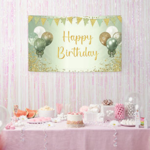 Sage Green Happy Birthday Decorations for Women Banner