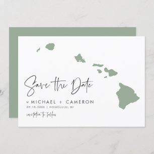 Sage Green Hawaii Map Modern Minimalist Script Save The Date