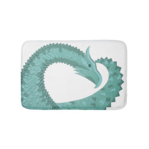 Sage green heart dragon on white bath mat
