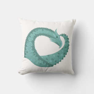 Sage green heart dragon on white cushion