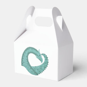 Sage green heart dragon on white favour box