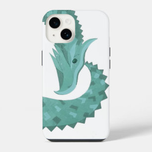 Sage green heart dragon on white iPhone 14 case