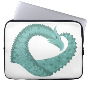 Sage green heart dragon on white laptop sleeve