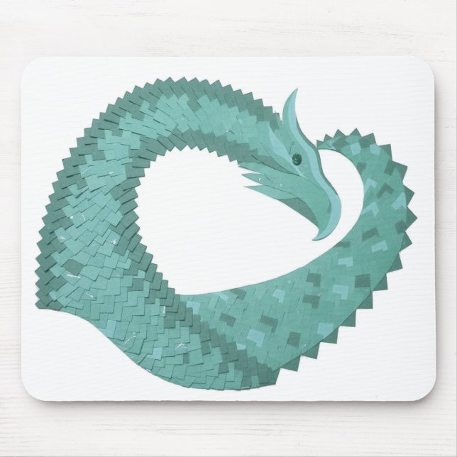 Sage green heart dragon on white mouse mat (Front)