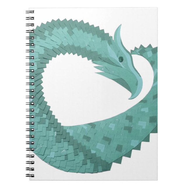 Sage green heart dragon on white notebook (Front)