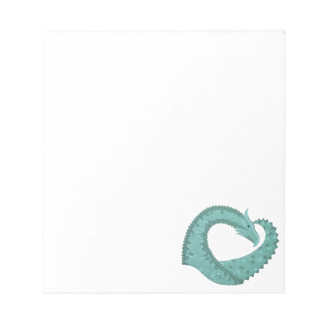 Sage green heart dragon on white notepad (Front)