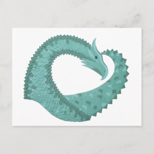 Sage green heart dragon on white postcard