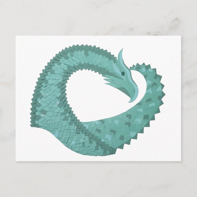 Sage green heart dragon on white postcard (Front)
