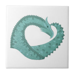 Sage green heart dragon on white tile