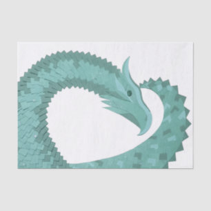 Sage green heart dragon on white tissue paper