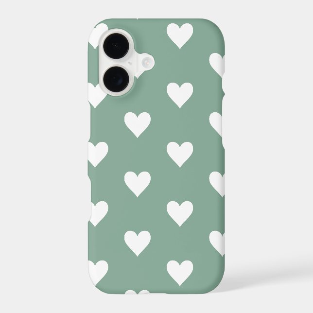 Sage Green Heart Pattern iPhone Case (Back)