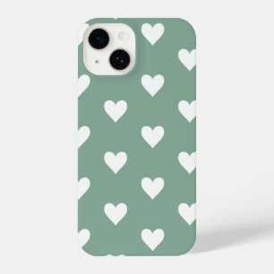 Sage Green Heart Pattern iPhone 14 Case