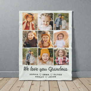Sage Green Heart Photo Collage Blanket for Grandma