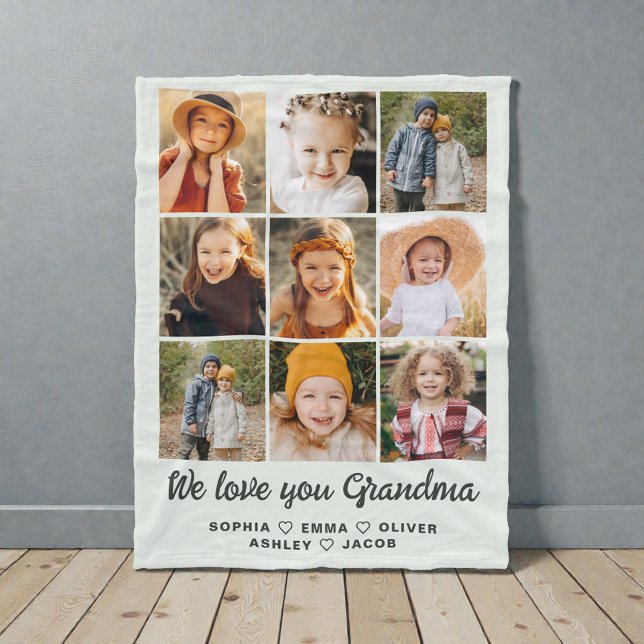 Sage Green Heart Photo Collage Blanket for Grandma (Creator Uploaded)
