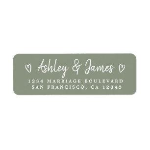 Sage Green Heart Script Couple Return Address