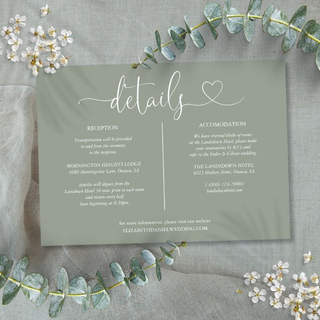 Sage Green Heart Script Details Information Card (Sage Green Heart Script Details Information Card)