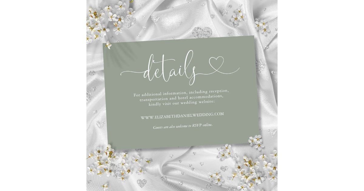 Sage Green Heart Script Wedding Details Enclosure Card Zazzle — free download