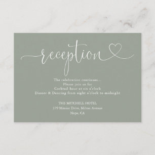Sage Green Heart Script Wedding Reception Enclosure Card
