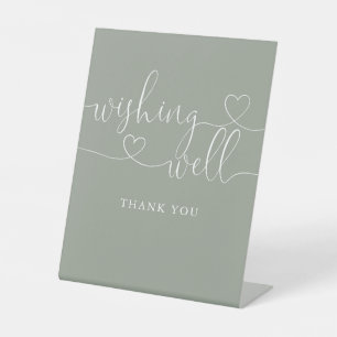 Sage Green Heart Script Wishing Well Pedestal Sign