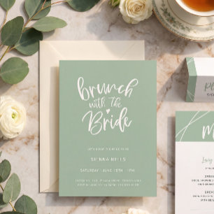 Sage Green Hearts Calligraphy Bridal Brunch Invitation