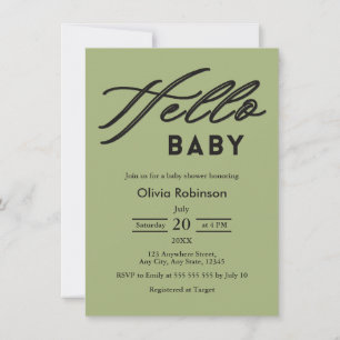 Sage Green Hello Baby Minimalist Baby Shower Invitation