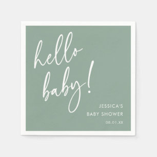 Sage Green Hello Baby Shower Napkins