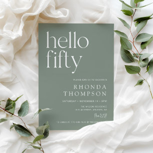 Sage Green Hello Fifty Modern 50th Birthday Invitation