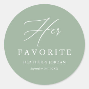 Sage Green Her Favourite Wedding Treat Box Classic Round Sticker