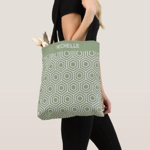 Sage Green Hexagon Honeycomb Geometric Pattern Tote Bag
