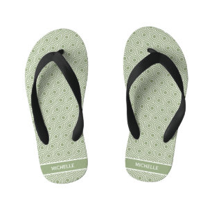 Sage Green Hexagon Honeycomb Pattern Name Kid's Flip Flops