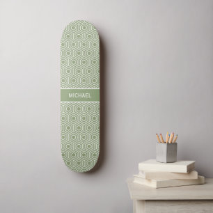 Sage Green Hexagon Honeycomb Pattern Name Skateboard