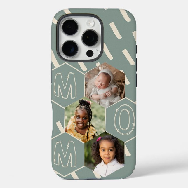 Sage green hexagon Mom Photo Collage Case-Mate iPhone Case (Back)