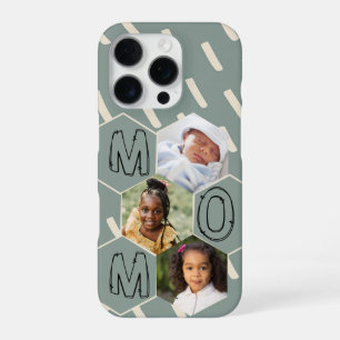 Sage green hexagon Mom Photo Collage iPhone 16 Pro Case