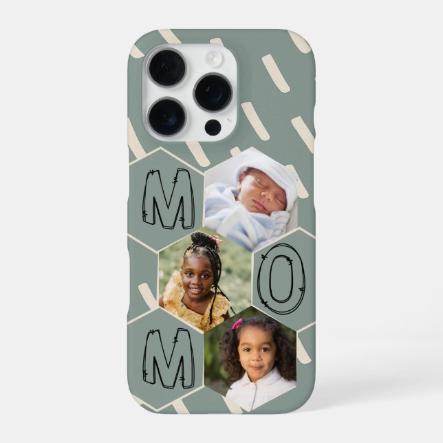 Sage green hexagon Mom Photo Collage iPhone Case (Back)