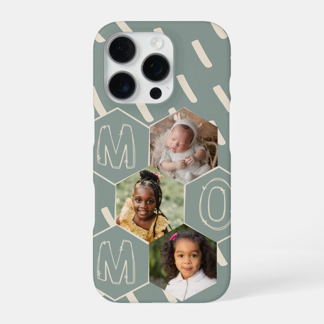 Sage green hexagon Mom Photo Collage iPhone Case (Back)