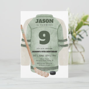 Sage Green Hockey Jersey Birthday Sports Party Invitation