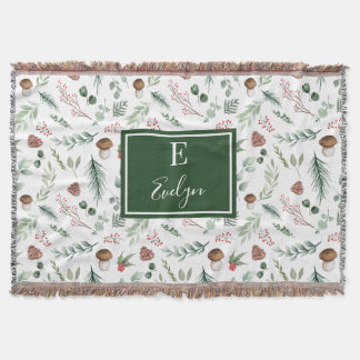 Sage Green Holiday Personalized Throw Blanket