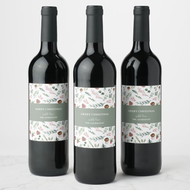 Sage Green Holiday Wine Label (Bottles)