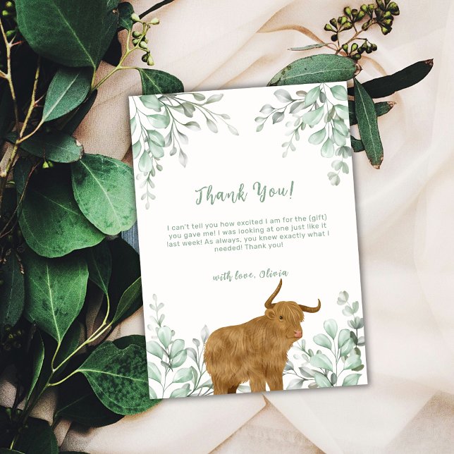 Sage Green Holy Cow Boho Greenery Baby Shower  Thank You Card (Sage Green Holy Cow Boho Greenery Baby Shower Thank You Card)