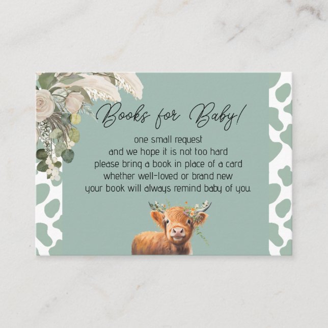 Sage Green Holy Cow Books for Baby Shower Enclosure Card (Front)