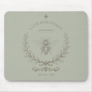 Sage Green Honey Bee Vintage French Country Mouse Mat