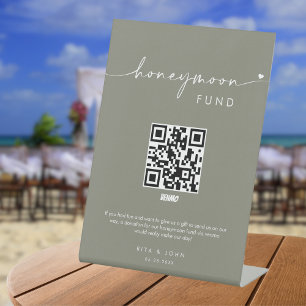 Sage Green Honeymoon Fund Cash QR Code Wedding Pedestal Sign
