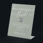 Sage Green Honeymoon Fund QR Code Pedestal Sign<br><div class="desc">An elegant sage green honeymoon fund sign,  personalised with your special message,  names and wishing well QR code. Designed by Thisisnotme©</div>