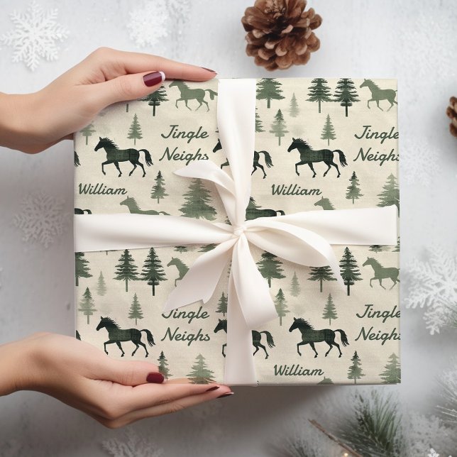 Sage Green Horses and Pines  Wrapping Paper (Creator Uploaded)