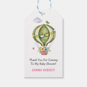 Sage Green Hot Air Balloon Baby Shower Thank You Gift Tags
