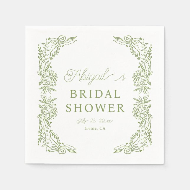 Sage Green Hydrangea Bridal Shower Napkin (Front)
