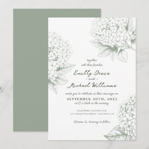 Sage green Hydrangea Floral Wedding Invitation